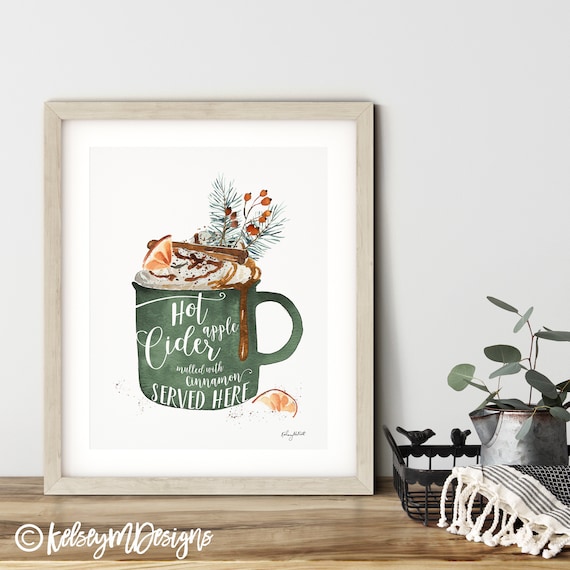 Hot Apple Cider Wall Art, Kitchen Art Print, Fall Wall Art, Fall Decor, Fall Camping Mug, Fall Kitchen Sign, Mulled Cider, Coffee Bar Decor