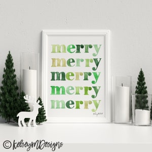 DIGITAL DOWNLOAD - Merry Merry Holiday Art Print, Green Christmas Art Print, Holiday Decor, Christmas Wall Art, Colorful Christmas Art