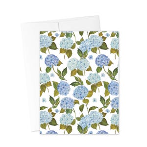 Blauwe wenskaart hortensia, blanco binnenkant voor elke gelegenheid, notitiekaarten hortensia, briefpapier met bloemen, bedankkaarten