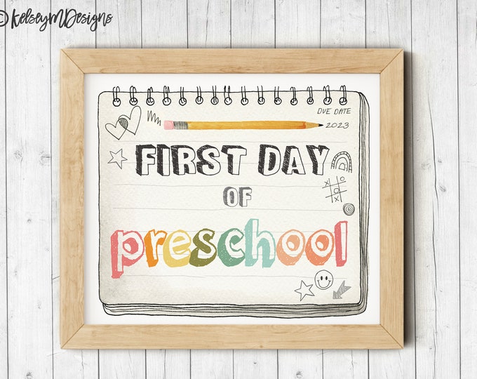 First Day of Preschool Printable Sign, First Day of School Sign, Boho Rainbow Back To School Printable Photo Prop, INSTANT DOWNLOAD