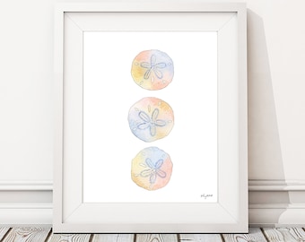 Sand Dollar Wall Art, Colorful Beach Surf Art, Watercolor Painting, Coastal Art Print, Beach Decor, Watercolor Shell Art, Seashells Decor
