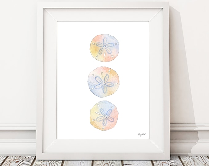 Sand Dollar Wall Art, Colorful Beach Surf Art, Watercolor Painting, Coastal Art Print, Beach Decor, Watercolor Shell Art, Seashells Decor