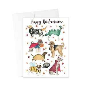 HALLOWEEN CARDS, Halloween Dog Card, Fall Greeting Card, Funny Dog Greeting Card, Trick or Treat Dog Card, Watercolor Halloween Card