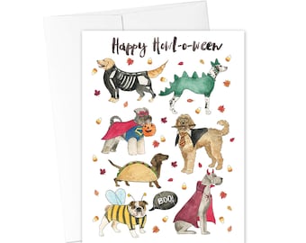 HALLOWEEN CARDS, Halloween Dog Card, Fall Greeting Card, Funny Dog Greeting Card, Trick or Treat Dog Card, Watercolor Halloween Card