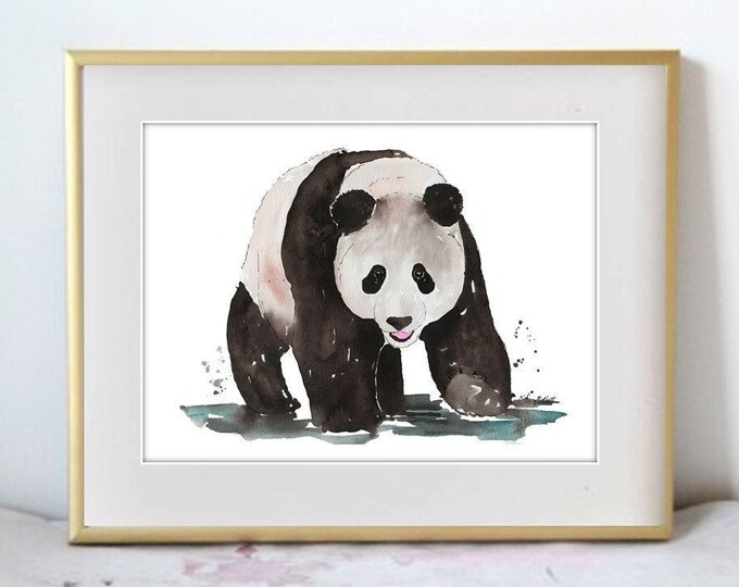Watercolor Painting Print 'The Giant Panda' -- Black and White Home/office decor and wall art, Animal print of Panda Bear