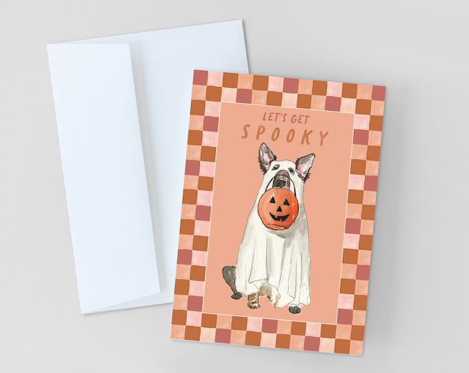HALLOWEEN CARDS, Let's Get Spooky Dog Card, Ghost Dog Greeting Card, Funny Dog Greeting Card, Halloween Dog Costume Card