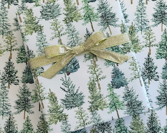 Christmas Wrapping Paper - Set of 3 Sheets, Evergreen Christmas Trees, Gift Wrap Sheets, Holiday Wrapping Paper, Colorful Holiday, Fun Gifts