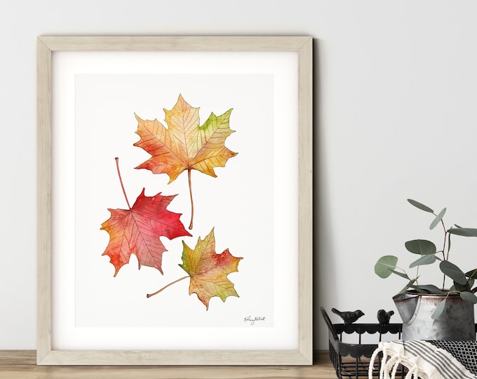 Maple Leaf Wall Art, Fall Art Print, Autumn Leaves, Watercolor Painting, Farmhouse Decor, Fall Leaves, Fall Home Decor, Autumn Decor