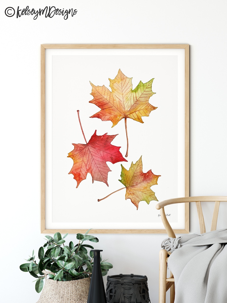Maple Leaf Wall Art Fall Art Print Autumn Leaves Watercolor Etsy