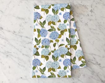 Blue Hydrangea Tea Towel, Hydrangea Decor, Blue Flower Kitchen Decor, Dish Towel, Garden lover Gift, Cottagecore Floral Kitchen Decor