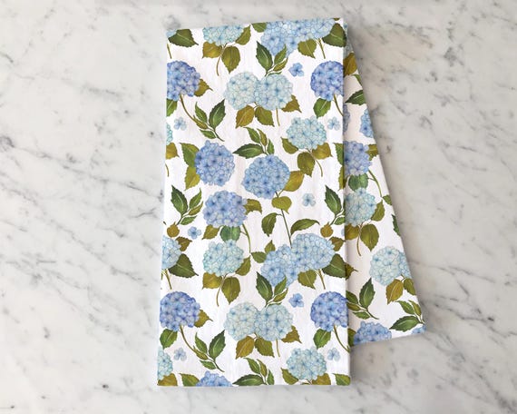Blue Hydrangea Tea Towel, Hydrangea Decor, Blue Flower Kitchen Decor, Dish Towel, Garden lover Gift, Cottagecore Floral Kitchen Decor