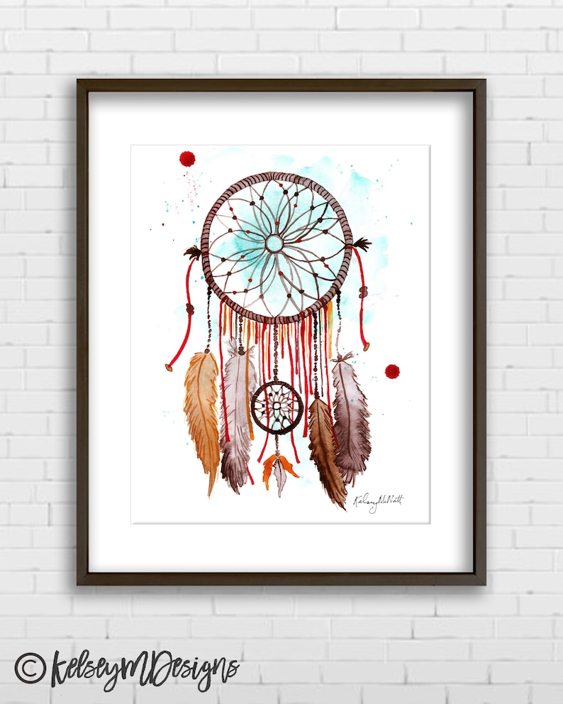 Dream Catcher Wall Art Aquarel schilderij Dream Catcher Art Etsy