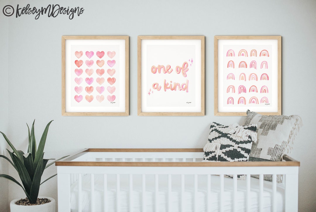 Set of 3 Blush Pink Nursery Art Prints, One of a Kind Girl Room Decor ...