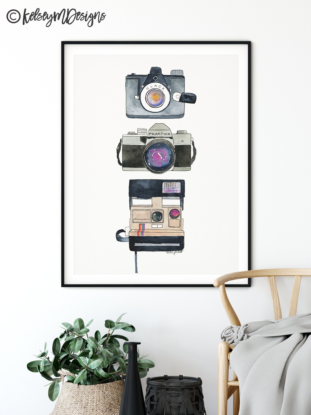 Vintage Camera Art Print, Camera Watercolor Painting, Photographer Art
