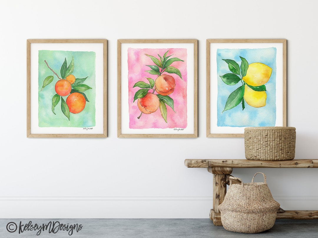 Kitchen Fruit Print Set, Watercolor Painting, Farmhouse Decor, Gallery ...