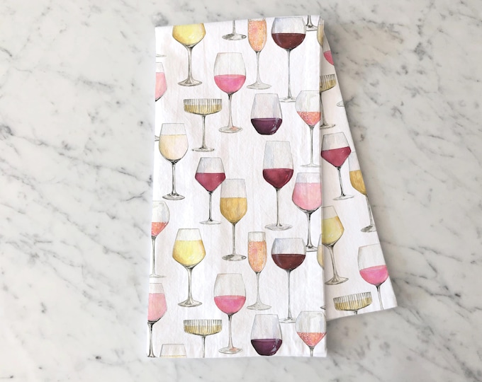 Wine & Champagne Glasses Tea Towel, Kitchen Towel for Entertaining, Bar Cart Decor, Hostess Gift, Wine lovers gift