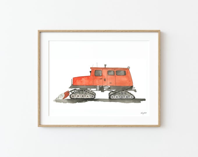 Snowcat Wall Art, Construction Nursery Art, Toddler Room Decor, Snow Plow Nursery Decor, Construction Snow Plow Print, Winter Truck Art