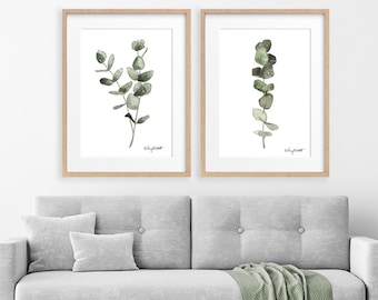 Eucalyptus Watercolor Print Set of 2 Herb Watercolor Painting Housewarming Gift Kitchen Decor Garden Botanical Print Rustic Decor Minimalist