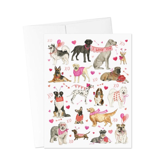 VALENTINES DAY CARDS, Valentine Dog Greeting Card, Dog Lover Gift, Valentines Day Card, Watercolor Dog Card, Dog Greeting Card