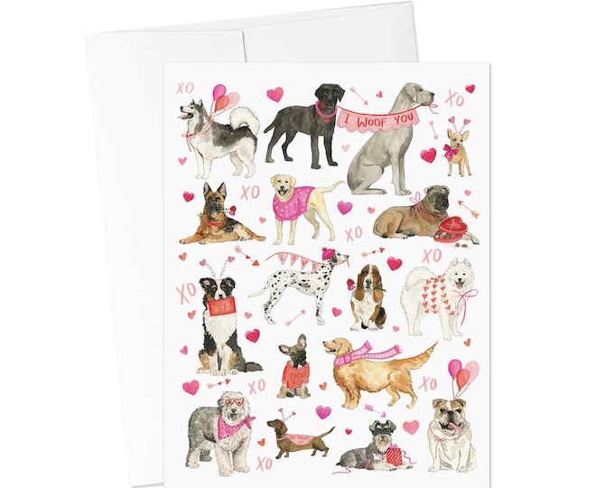 VALENTINES DAY CARDS, Valentine Dog Greeting Card, Dog Lover Gift, Valentines Day Card, Watercolor Dog Card, Dog Greeting Card