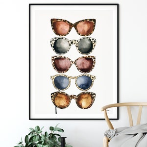 Leopard Sunglasses Wall Art, Fashion Illustration, Watercolor Painting, Fashion wall art, Sunglass Fashion Art Print, Leopard Home Decor