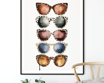 Leopard Sunglasses Wall Art, Fashion Illustration, Watercolor Painting, Fashion wall art, Sunglass Fashion Art Print, Leopard Home Decor