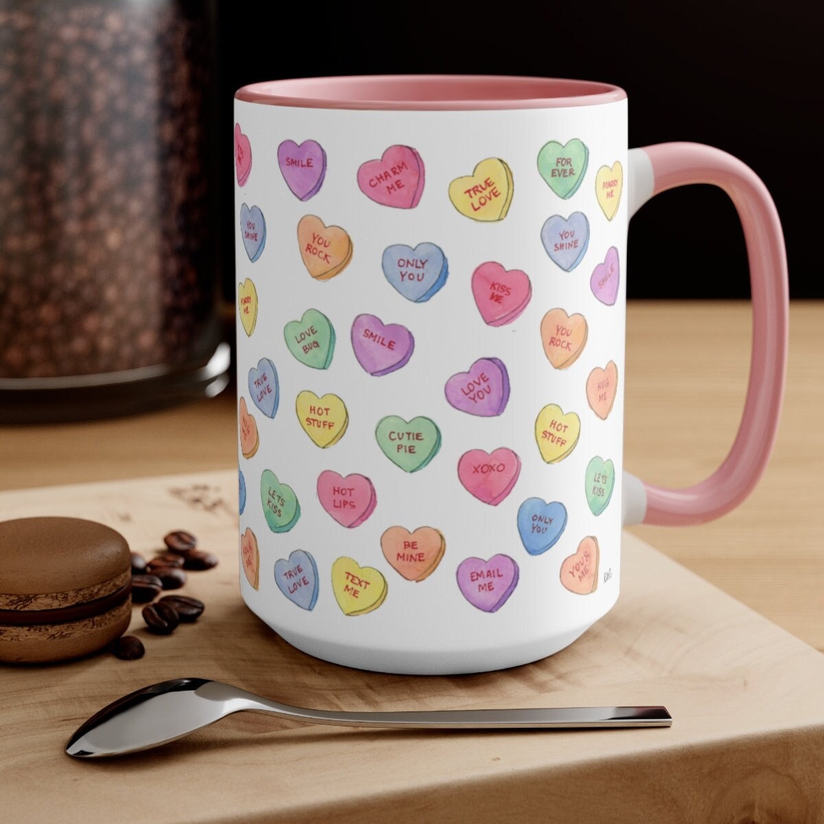 Hot Coffee Cup With Hearts . Valentines Day Coffee Cup . Color