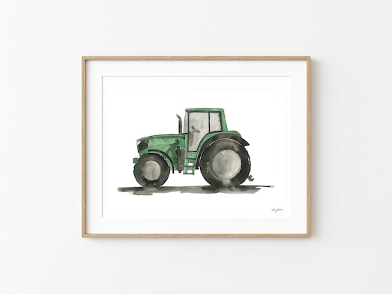 Green Tractor Wall Art, Tractor Art Print, Construction Vehicle Decor, Boys Room Wall Art, Watercolor Painting, Tractor Nursery Decor