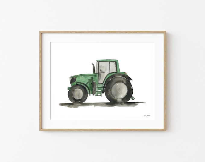 Green Tractor Wall Art, Tractor Art Print, Construction Vehicle Decor, Boys Room Wall Art, Watercolor Painting, Tractor Nursery Decor