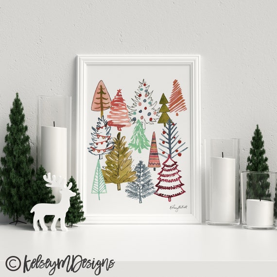 Christmas Tree Art Print Christmas Wall Art Seasonal Home - Etsy