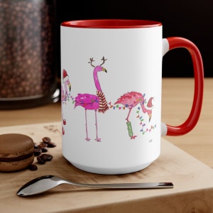 Tasse à flamant rose des Fêtes, Tasse à café de Noël, Décor de Noël, Tasse de 15 oz, Tasse à café flamant rose, Cuisine de Vacances, Flamant rose Noël image 1