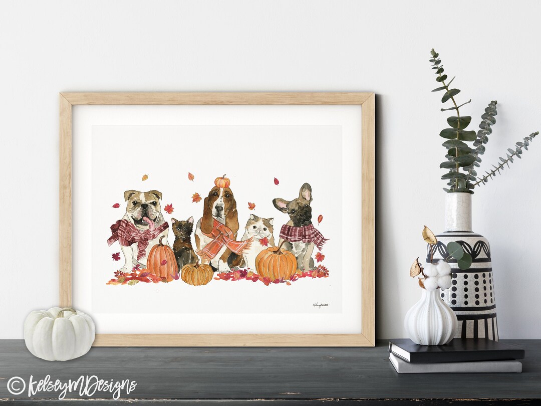 Pumpkin Patch Pets Wall Art, Dog Costume, Fall Home Decor, Fall Art ...