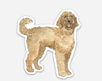 Goldendoodle Sticker, Watercolor Dog Sticker, Vinyl Sticker, Dog Lover Gift, 3x3 Die Cut Sticker, Sticker for Laptop and Water Bottle
