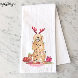 Christmas Golden Retriever Tea Towel, Holiday Dog Kitchen Decor, Christmas Dish Towel, Dogs Kitchen Towel, Dog Dishcloth, Christmas Decor