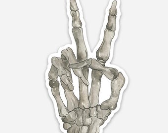 Peace Sign Skeleton Hand Sticker, Cute Spooky Halloween Vinyl Sticker, 2x3 sticker, Skull Halloween Sticker