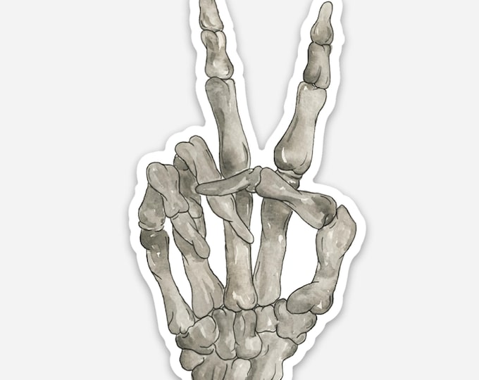 Peace Sign Skeleton Hand Sticker, Cute Spooky Halloween Vinyl Sticker, 2x3 sticker, Skull Halloween Sticker