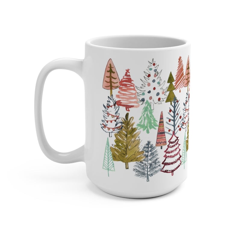 Colorful Christmas Trees Mug, Holiday Coffee Mug, Christmas Decor, 15 oz Mug, Colorful Coffee Mug, Christmas Kitchen Decor, Trees Coffee Cup image 5