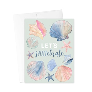 Let's Shellebrate Greeting Card, Beach Themed Card, Congratulations Greeting Card, Coastal Seashell Card, Celebrate Greeting Cards