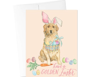 EASTER CARDS, Have a Golden Easter Greeting Card, Dog Card, Spring Greeting Card, Easter Egg Basket, Golden Retriever Card