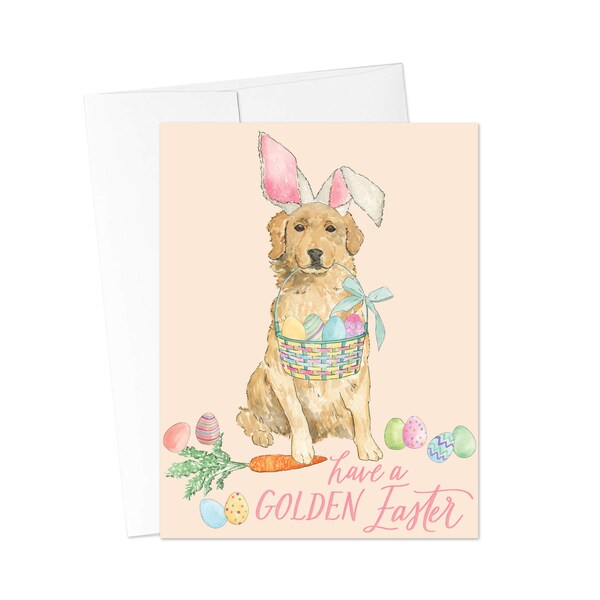 EASTER CARDS, Have a Golden Easter Greeting Card, Dog Card, Spring Greeting Card, Easter Egg Basket, Golden Retriever Card