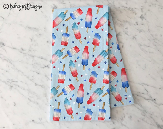 Red White Blue Popsicle Tea Towel, 4th of July Tea Towel, Summer Kitchen Decor, Patriotic Towel, Fourth of July Home Decor, Memorial Day