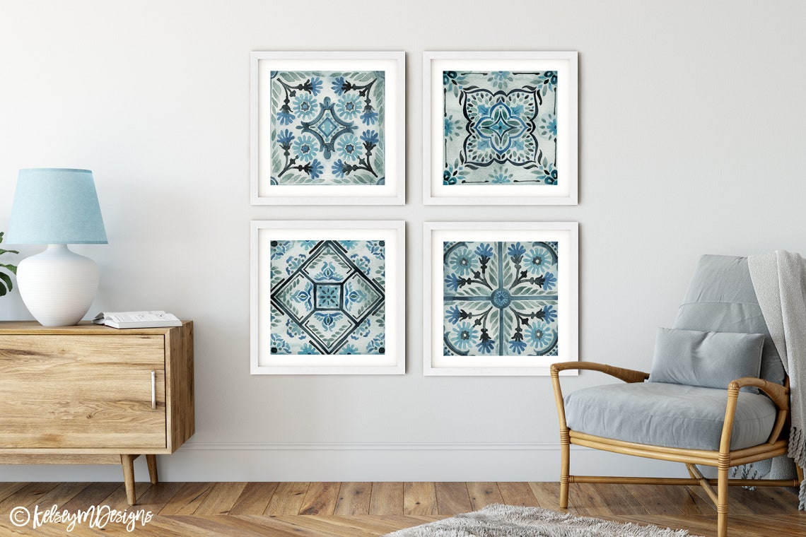 Set of 4 Spanish Tiles, Farmhouse Decor, Rustic Decor, Gallery Wall Set ...