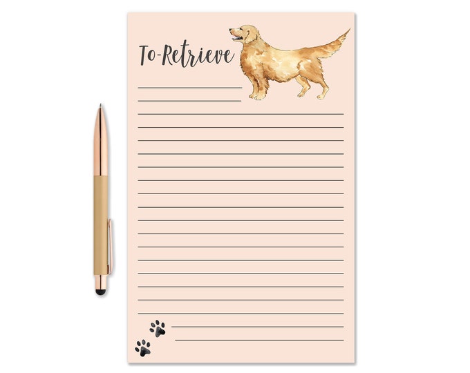 To-Retrieve Notepad, Watercolor Notepad, Dog Notepad, Golden Retriever Notepad, Dog Lover Gift, Writing Pad, To Do list pad, Cute Desk Note