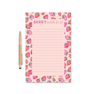 Berry Much To Do Notepad, Watercolor Notepad, Pink Strawberry Notepad, Gift Idea, Writing Pad, To Do list pad, Cute Desk Note, Pun Notepad