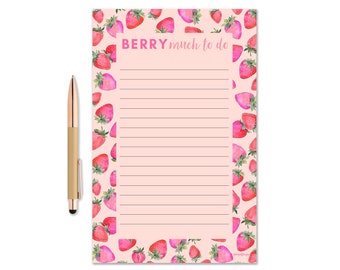 Berry Much To Do Notepad, Watercolor Notepad, Pink Strawberry Notepad, Gift Idea, Writing Pad, To Do list pad, Cute Desk Note, Pun Notepad