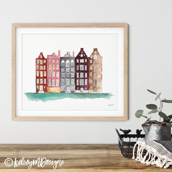 Amsterdam Wall Art, Watercolor Painting, Amsterdam Skyline, Amsterdam Skyline Art Print, Netherlands Wall Art, Travel Poster, Travel Gift