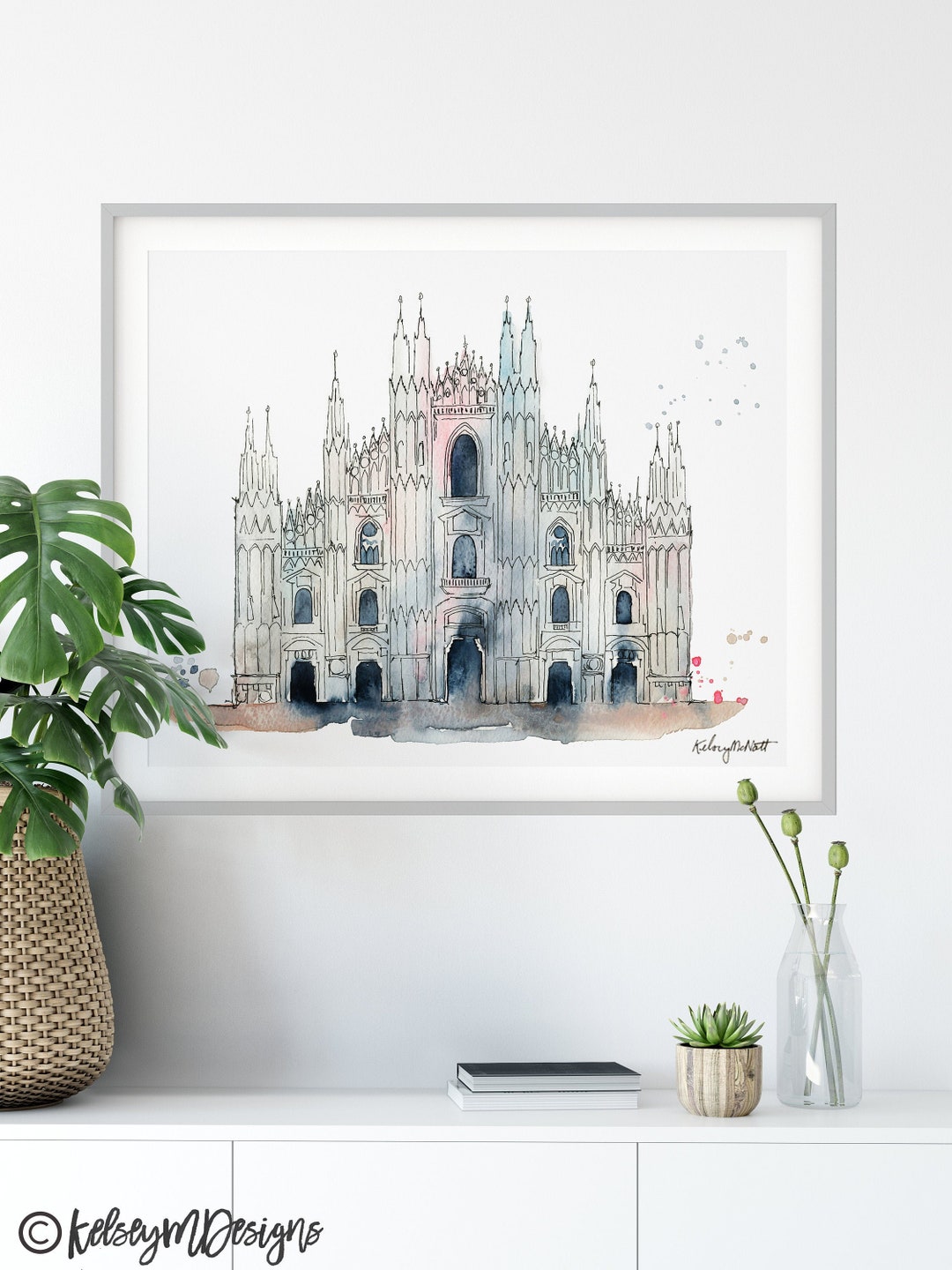 イタリア アールグラージュ ミラノドゥオーモ大聖堂 限定品 トリックアート 五輪 ミラノ大聖堂のプリント、ミラノドゥオーモの水彩画、イタリアの絵画