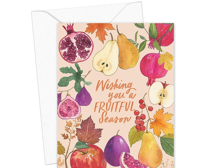 Wishing You a Fruitful Season Greeting Card, Fall Harvest Card, Autumn Fruit Card, Thanksgiving Card, Hostess Card