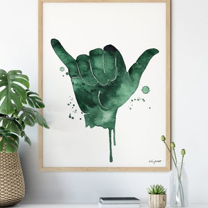 Shaka Sign Print, Hang Loose, Watercolor painting, Shaka Wall Art, Surf Poster, Boho decor, Shaka Print, Kids room decor, Hawaii Art Print