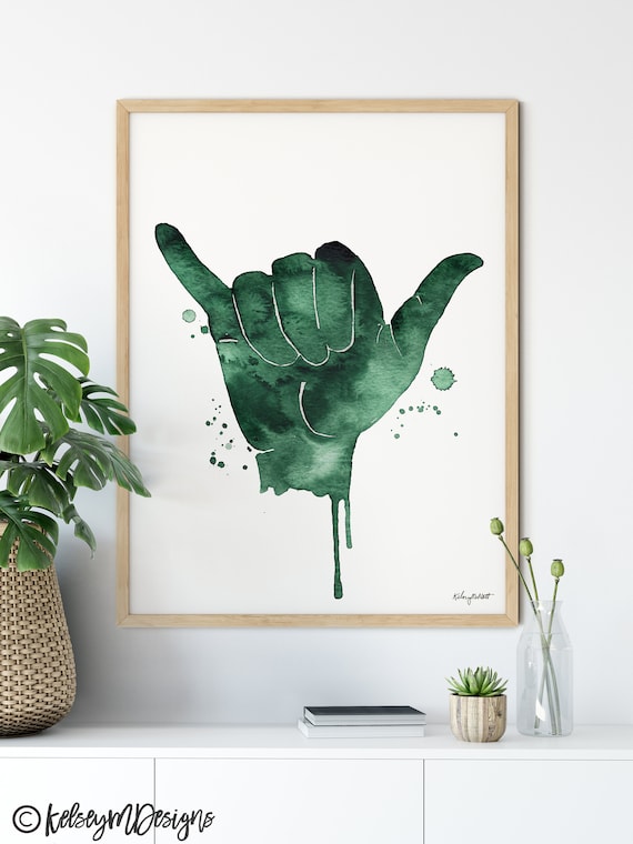 Shaka Sign Print, Hang Loose, Watercolor painting, Shaka Wall Art, Surf Poster, Boho decor, Shaka Print, Kids room decor, Hawaii Art Print